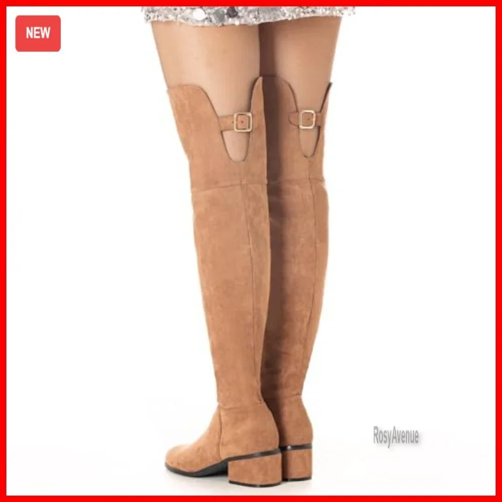 Women's Over-the-Knee Boots with Adjustable Buckle, Side Zipper, 2-Inch Block